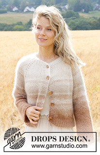 Falling Sand Cardigan / DROPS 249-2 - Knitted jacket in 4 strands DROPS Kid-Silk. The piece is worked top down with raglan, stripes and I-cord. Sizes S - XXXL.