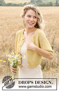 Dandelion Heart Cardigan / DROPS 249-20 - Knitted short-sleeved jacket in DROPS Belle. The piece is worked top down with raglan, relief-pattern and I-cord. Sizes S - XXXL.