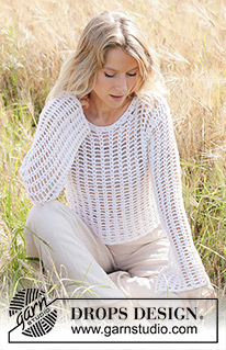 Moon Lace Sweater / DROPS 249-31 - Crocheted jumper in DROPS Belle. The piece is worked bottom up with lace pattern and wide, sewn-in sleeves. Sizes S - XXXL.