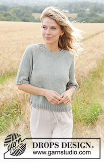 Spring Novel / DROPS 249-34 - Knitted top/T-shirt in DROPS Muskat or DROPS Merino Extra Fine. The piece is worked top down with stocking stitch, raglan, short sleeves and split in sides. Sizes XS - XXL.