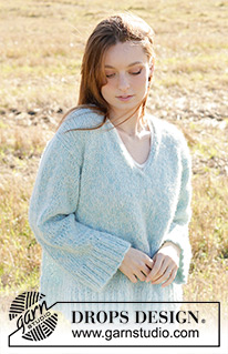 Oversized April / DROPS 249-35 - Knitted jumper in DROPS Alpaca and DROPS Brushed Alpaca Silk. The piece is worked top down with European/diagonal shoulders, V-neck and I-cord. Sizes XS - XXL.