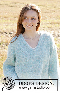 Oversized April / DROPS 249-35 - Knitted sweater in DROPS Alpaca and DROPS Brushed Alpaca Silk. The piece is worked top down with European/diagonal shoulders, V-neck and I-cord. Sizes XS - XXL.