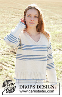 Port of France / DROPS 250-11 - Knitted sweater in DROPS Paris. The piece is worked top down with diagonal/European shoulders, V-neck, stripes and split in sides. Sizes S - XXXL.