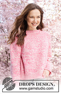 Strawberry Sprinkle / DROPS 250-16 - Knitted sweater in 2 strands DROPS Flora. Piece is knitted top down with round yoke and double neck edge. Size XS – XXXL.