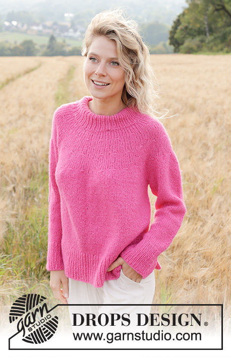 Bright Strawberry Sweater / DROPS 250-19 - Knitted jumper in DROPS Air. The piece is worked top down with round yoke . Sizes S - XXXL.