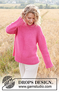 Bright Strawberry Sweater / DROPS 250-19 - Kötött pulóver DROPS Air fonalból. A darabot fentről lefelé irányban készítjük, kerek vállrésszel, és dupla nyakkal. S - XXXL méretekben.