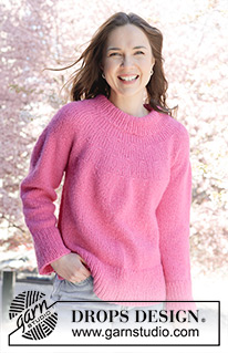 Bright Strawberry Sweater / DROPS 250-19 - Kötött pulóver DROPS Air fonalból. A darabot fentről lefelé irányban készítjük, kerek vállrésszel, és dupla nyakkal. S - XXXL méretekben.