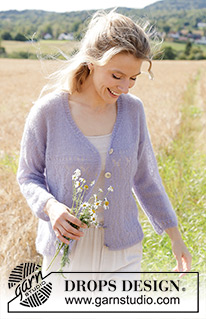 Perfectly Provence Cardigan / DROPS 250-21 - Knitted jacket in 2 strands DROPS Kid-Silk or 1 strand DROPS Brushed Alpaca Silk. The piece is worked bottom up with lace pattern, V-neck and sewn-in sleeves. Sizes S - XXXL.