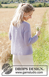 Perfectly Provence Cardigan / DROPS 250-21 - Knitted jacket in 2 strands DROPS Kid-Silk or 1 strand DROPS Brushed Alpaca Silk. The piece is worked bottom up with lace pattern, V-neck and sewn-in sleeves. Sizes S - XXXL.