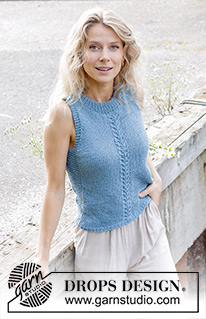 Summer Sailor / DROPS 250-23 - Knitted top in DROPS Paris. Piece is knitted bottom up with cable and double neck edge. Size: S - XXXL