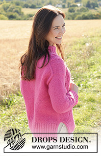 Berry Me Sweater / DROPS 250-33 - DROPS Air või DROPS Paris lõngast ülevalt alla kootud Euroopa/diagonaalsete õlgadega, lõhikutega džemper suurustele S kuni XXXL