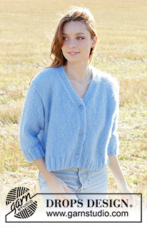 Painted Sky Cardigan / DROPS 250-38 - Knitted jacket in DROPS Melody. The piece is worked bottom up with stocking stitch, V-neck, ¾-length sleeves and I-cord. Sizes S - XXXL.