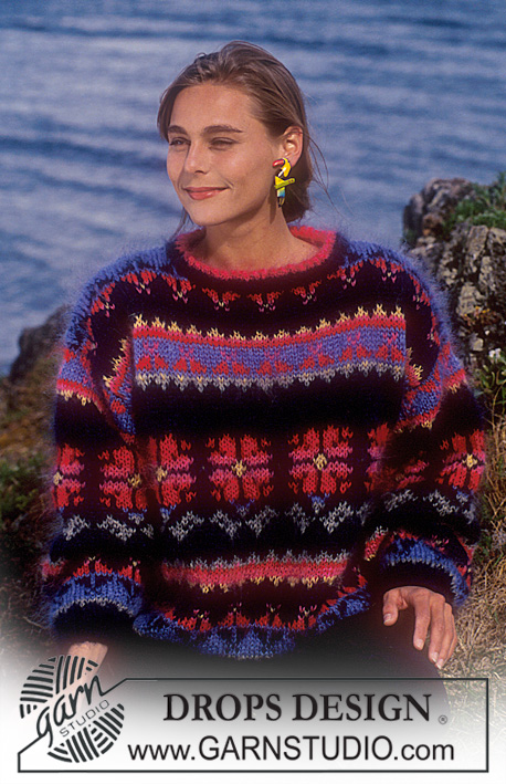 Stained Glass Sweater / DROPS 28-18 - DROPS jumper with pattern borders in “Vienna”.  