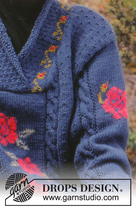 Ode to Roses / DROPS 28-21 - Sweter na drutach, z różami, z włóczki DROPS Alaska. Od S do L.