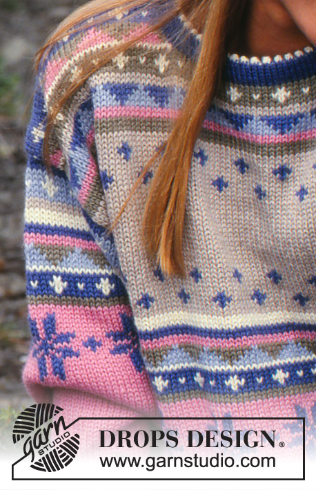 Magical Time / DROPS 28-23 - Sweter na drutach, z żakardem w pastelowych kolorach, z włóczki DROPS Alaska. Od S do L.