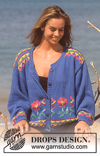 Rambling Rose Cardigan / DROPS 30-4 - Rozpinany sweter na drutach, z żakardem, z włóczki DROPS Paris. Z wersji krótkiej lub długiej. Od S do L.