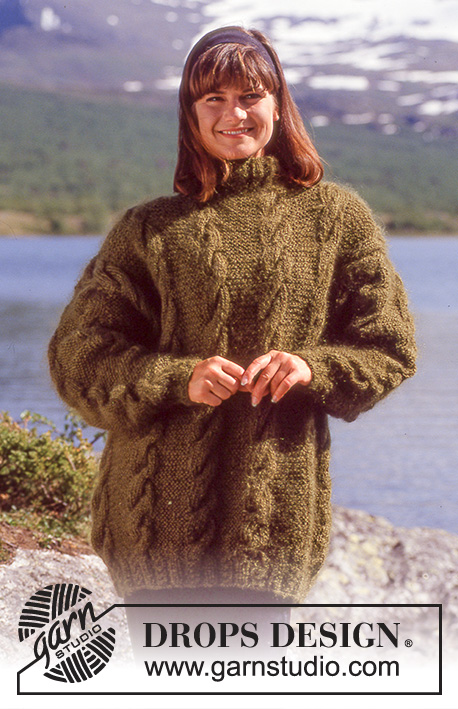 Deep Valley / DROPS 31-16 - Sweter na drutach, z szerokimi warkoczami, z włóczki DROPS Vienna. W wersji krótkiej lub długiej. Od S do L.