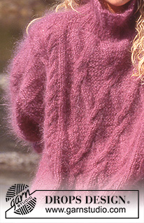 Blush of Spring / DROPS 31-8 - Pull tricoté avec torsades en DROPS Vienna ou DROPS Melody. Version courte ou longue.