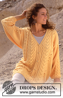 Summer Glow / DROPS 34-5 - DROPS Jacket with cables and bobbles in “Muskat” or “Safran”. Long or short version. Size S-L.