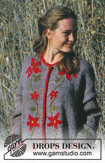 Tangled / DROPS 37-2 - Rozpinany sweter na drutach z włóczki DROPS Handspunn Alpaca lub z włóczki DROPS Nepal, z żakardem w kwiaty. Od S do L.