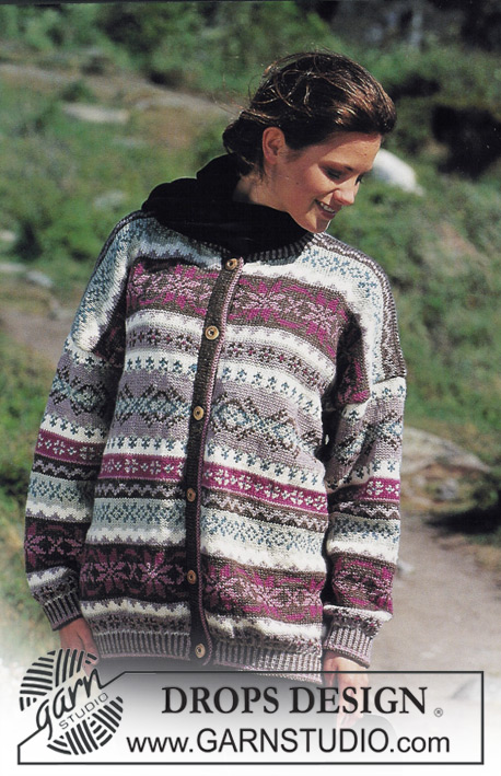 DROPS 39-21 - Rozpinany sweter na drutach, z żakardem, z włóczki DROPS Karisma. Od S do L.