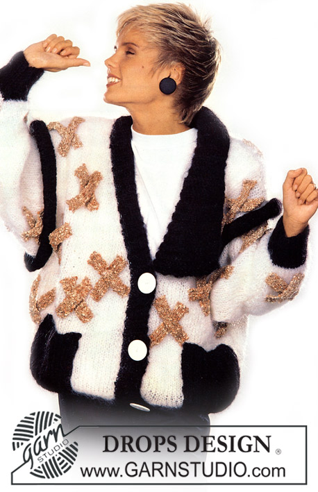 Gisele / DROPS 4-12 - Rozpinany sweter na drutach, z motywami X, z włóczek DROPS Vienna i DROPS Tweed. Rozmiar M.