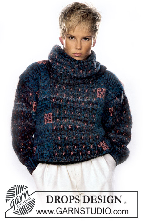 DROPS 4-22 - Sweter na drutach, z żakardem, z włóczki DROPS Musarde. Od S do L.