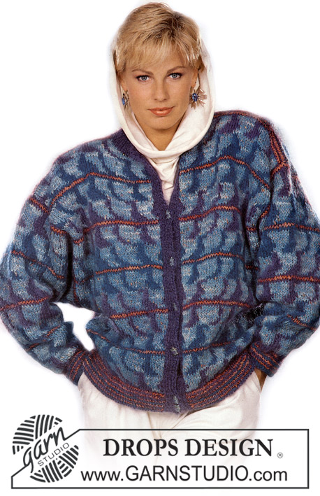 DROPS 4-23 - Rozpinany sweter na drutach, z włóczki DROPS Macao, z żakardem z włóczki DROPS Vienna. Rozmiar M.