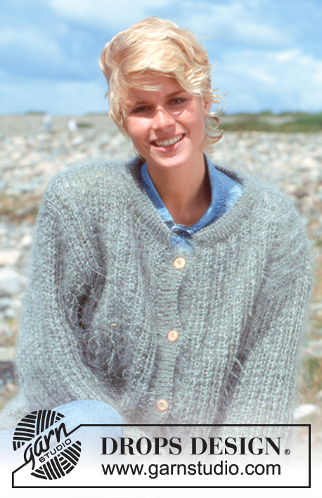 Grey Willow / DROPS 40-13 - Rozpinany sweter na drutach, ze ściegiem strukturalnym, z włóczki DROPS Vienna lub DROPS Melody. Od S do L.