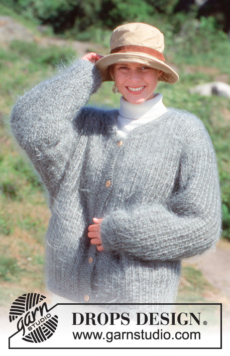 Grey Willow / DROPS 40-13 - Rozpinany sweter na drutach, ze ściegiem strukturalnym, z włóczki DROPS Vienna lub DROPS Melody. Od S do L.