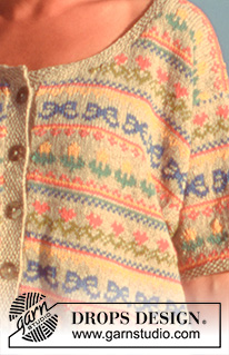 Sweet Stripes / DROPS 41-12 - Rozpinany sweter na drutach, z żakardem, z włóczek DROPS Silke Tweed i Safran. Od S do L.