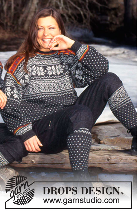 DROPS 47-23 - Damski lub męski sweter na drutach z żakardem i skarpetki w komplecie, z włóczki DROPS Karisma Superwash. Od S do L.