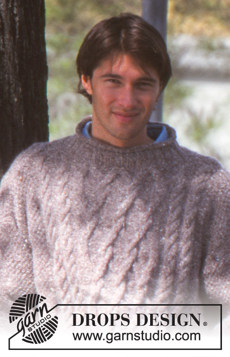 Cionnaith / DROPS 48-9 - Strikket sweater med snoninger til herre i DROPS Angora-Tweed eller DROPS Puna