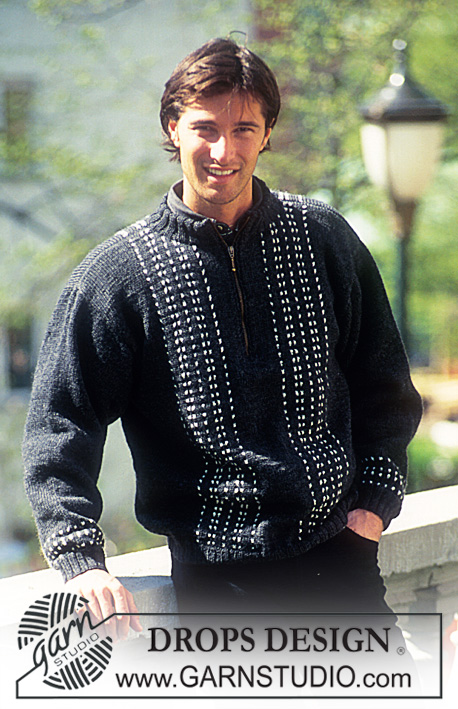 DROPS 49-11 - Sweter na drutach, z żakardem, zapinany na suwak, z włóczki DROPS Karisma Superwash.