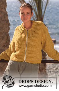 Pineapple Grove / DROPS 50-17 - Rozpinany sweter na drutach, z suwakiem, podwójnym ściegiem ryżowym, z włóczki DROPS Silke.
