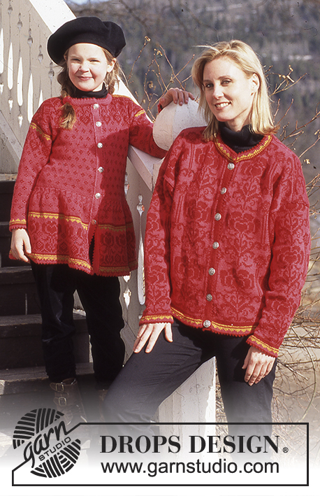 DROPS 52-13 - Dziewczęcy rozpinany sweter na drutach, z włóczki DROPS Alpaca