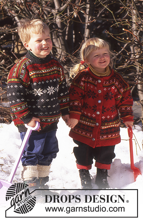 DROPS 52-29 - DROPS Sweater for children in Karisma Superwash with snow crystals and borders.