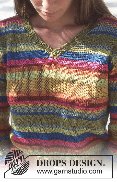 Taste of the Tropics / DROPS 68-11 - Löst stickad DROPS tröja med färgstarka ränder i Silke-Tweed och Cotton Viscose