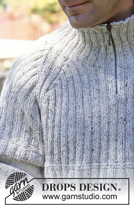 Villmark / DROPS 70-21 - Pull tricoté en DROPS Ull-Tweed (avec ou sans zip) – Écharpe tricotée en côtes en DROPS Vienna