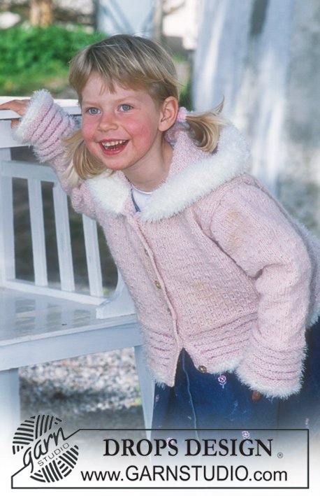 Little Miss Snuggles / DROPS 70-9 - Rozpinany sweter na drutach, z kapturem, z włóczek DROPS Angora Tweed, Pelliza i Alpaca