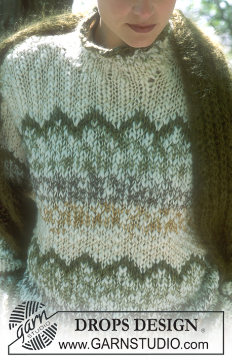 DROPS 71-12 - DROPS genser strikket med 2 tråder i Ull-Flamé og Silke-Tweed. Patenstrikket skjerf i Vienna.