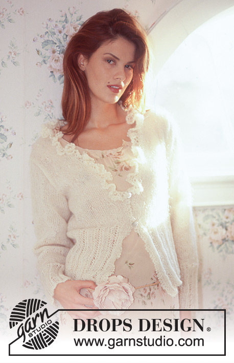 Morning Sunshine / DROPS 74-23 - Knitted DROPS jacket in Vivaldi with textured pattern and crochet ruffle- edge