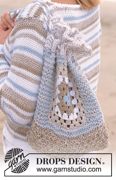 Phyllis / DROPS 77-17 - Striped DROPS jumper in Paris and Bomull-Lin. DROPS Pouch bag in double yarn