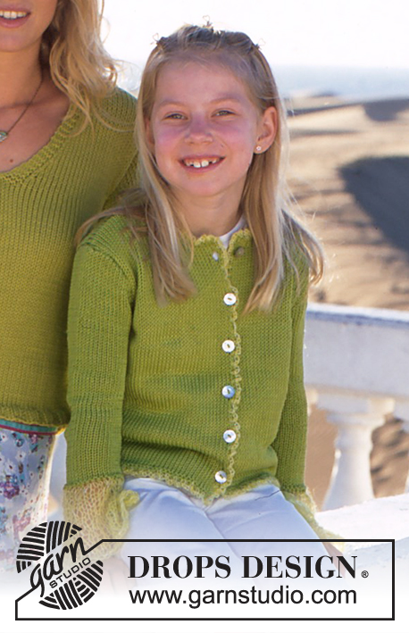 In The Garden / DROPS 88-2 - Children’s knitted jacket in Muskat with cuffs and crochet edges in Vivaldi or Kid-Silk