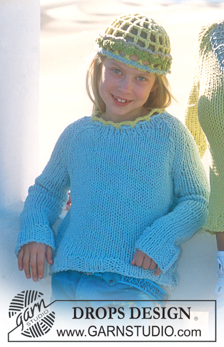 DROPS 88-26 - Children’s knitted jumper with raglan and crochet hat in Ice