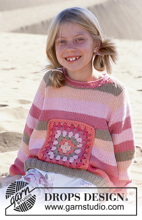 Emily Stripes / DROPS 89-5 - Dziewczęcy sweterek na drutach, z włóczki Drops Paris