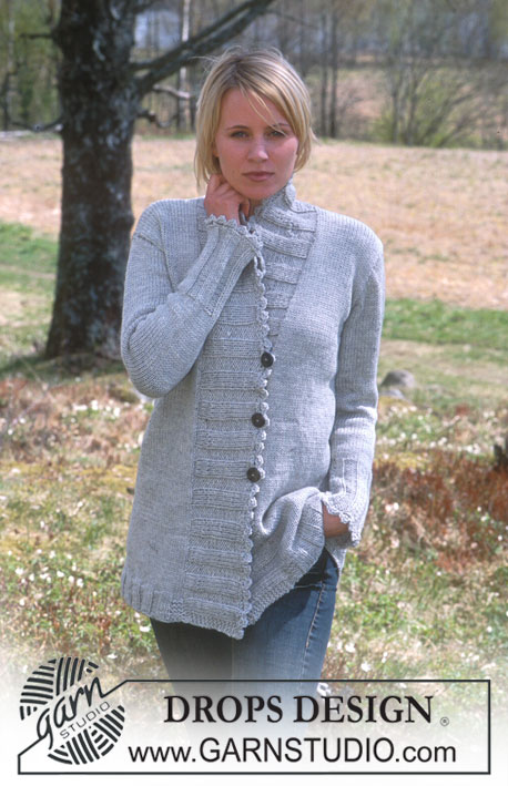DROPS 91-12 - Długi rozpinany sweter na drutach, z włóczki Drops Alaska
