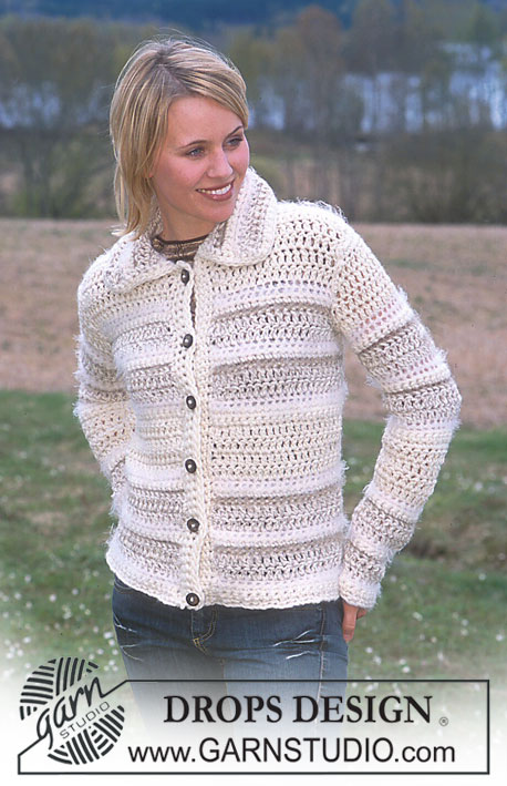 DROPS 91-16 - Crochet DROPS jacket in ”Alaska”, ”Snow”, ”Symphony”, ”Silke-Tweed” and ”Glitter”.