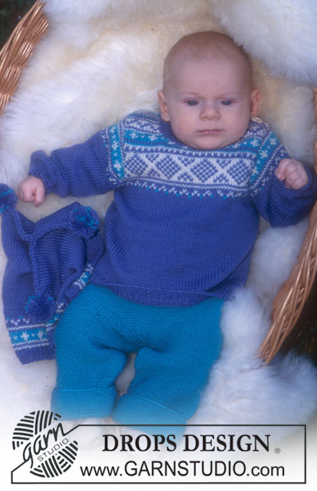 Jayden / DROPS Baby 10-12 - Norwegian style jumper, trousers, hat and socks in BabyMerino
