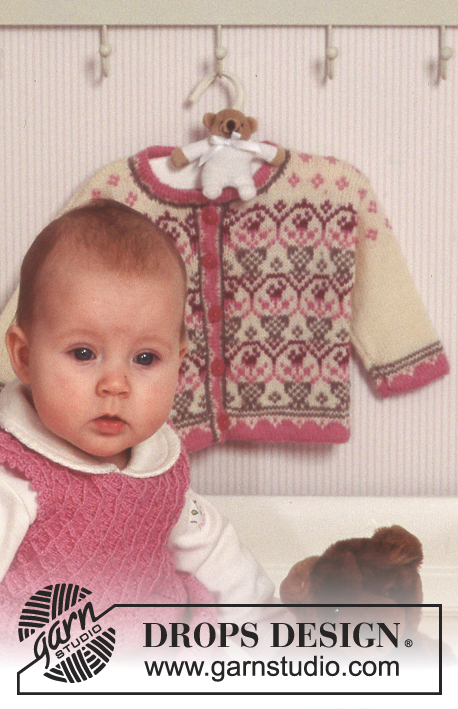 Edison / DROPS Baby 11-6 - Strikket sæt med jakke og hue til baby i DROPS Baby Merino. Arbejdet strikkes med nordisk mønster. Størrelse 1 mnd til 2 år.